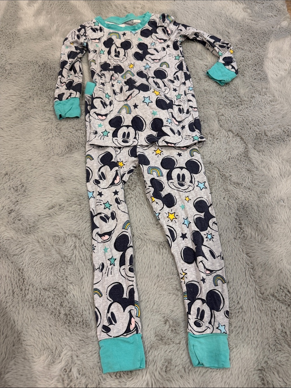 Little Sleepies Disney Mickey Mouse Gray and Teal Kids Pajama Set